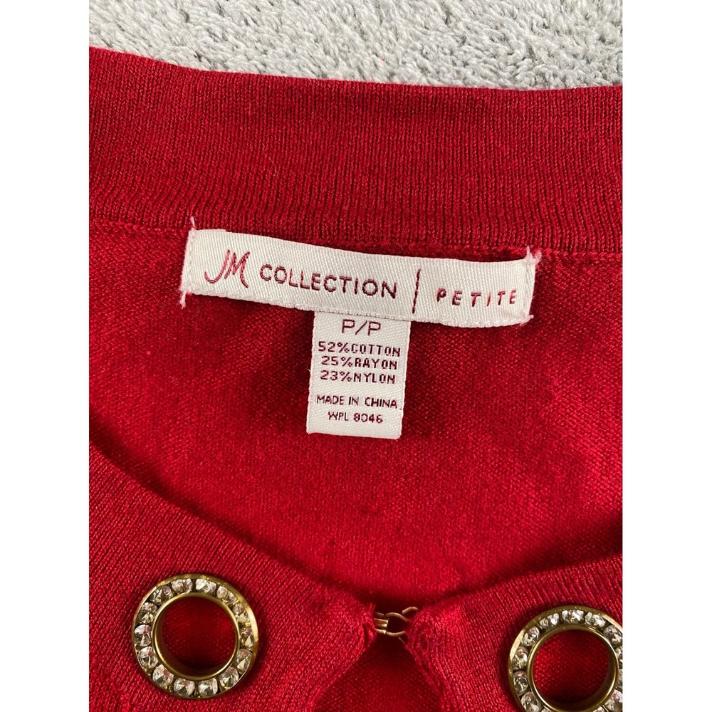 JM Collection Petite Red Rhinestone Grommet Open Front Cardigan Sweater P/P - Picture 3 of 14